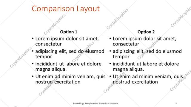 Comparison presentation slide layout
