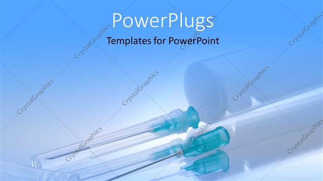  Presentation with needle - Medical syringe with needle over blue background