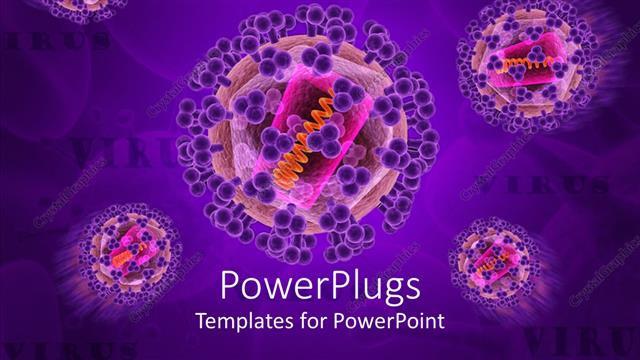  Presentation with medical virus - Medical theme depicting isolated viruses with words virus on a purple background