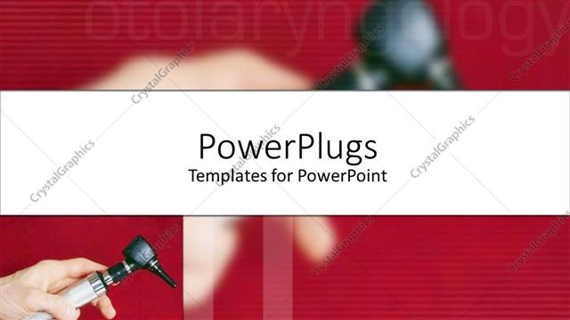  Presentation with medical hand - Medical theme with doctor hand holding otoscope word otolaryngology on red background