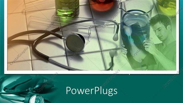  Presentation with vials - Medical theme with stethoscope and radiologist checking x ray film lab tubes and vials with liquids