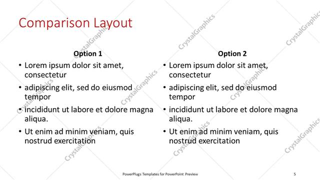 Comparison presentation slide layout