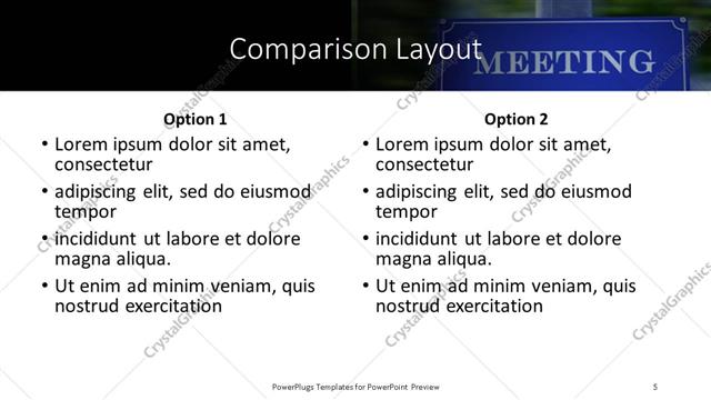 Comparison presentation slide layout
