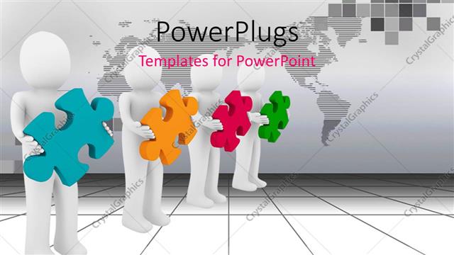  Presentation with different - Men confused with different color of puzzles as how to form them together
