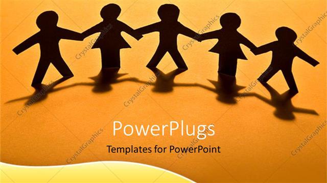  Presentation with team hands - Men made out of paper hold hands on orange background