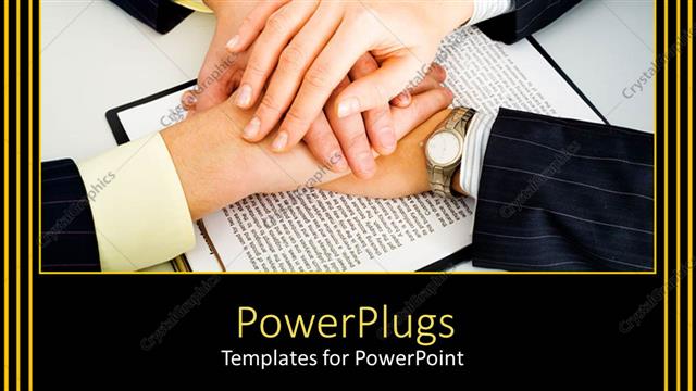  Presentation with support - Men in suits holding their hands over printed contract on white surface