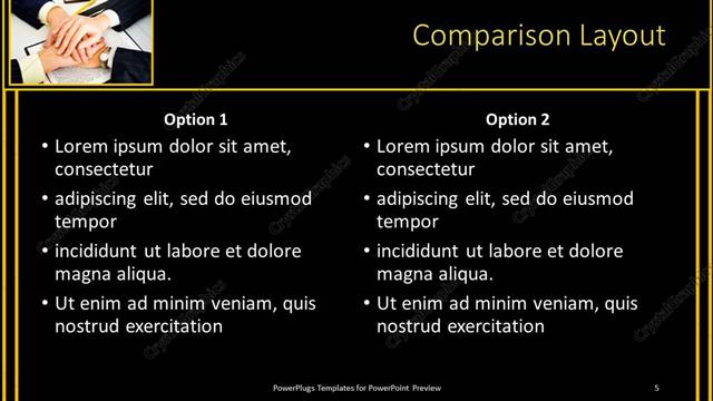 Comparison presentation slide layout