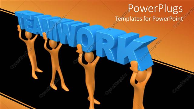  Presentation with walk - Men walk in unison carrying 3D teamwork above heads