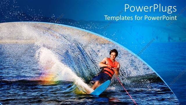  Presentation with skiing - Men water skiing forming splash of water and wave