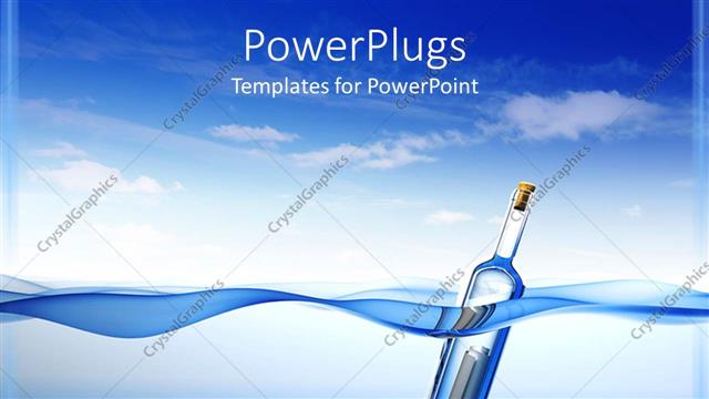  Presentation with floating - Message in bottle floating in the water on bright blue sky background