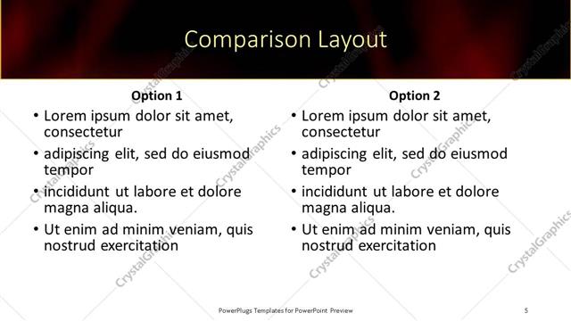 Comparison presentation slide layout