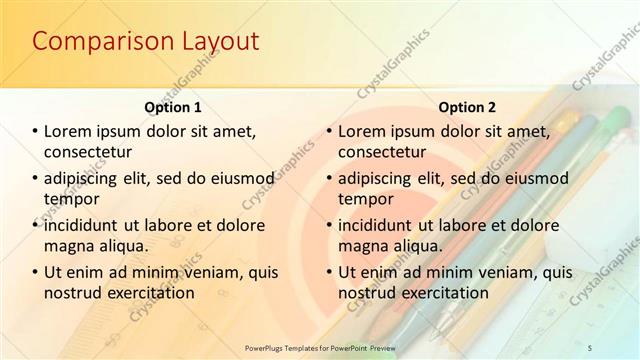 Comparison presentation slide layout