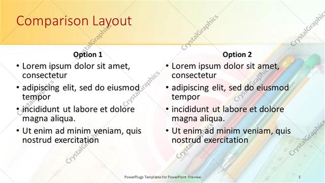 Comparison presentation slide layout