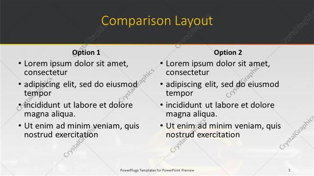Comparison presentation slide layout