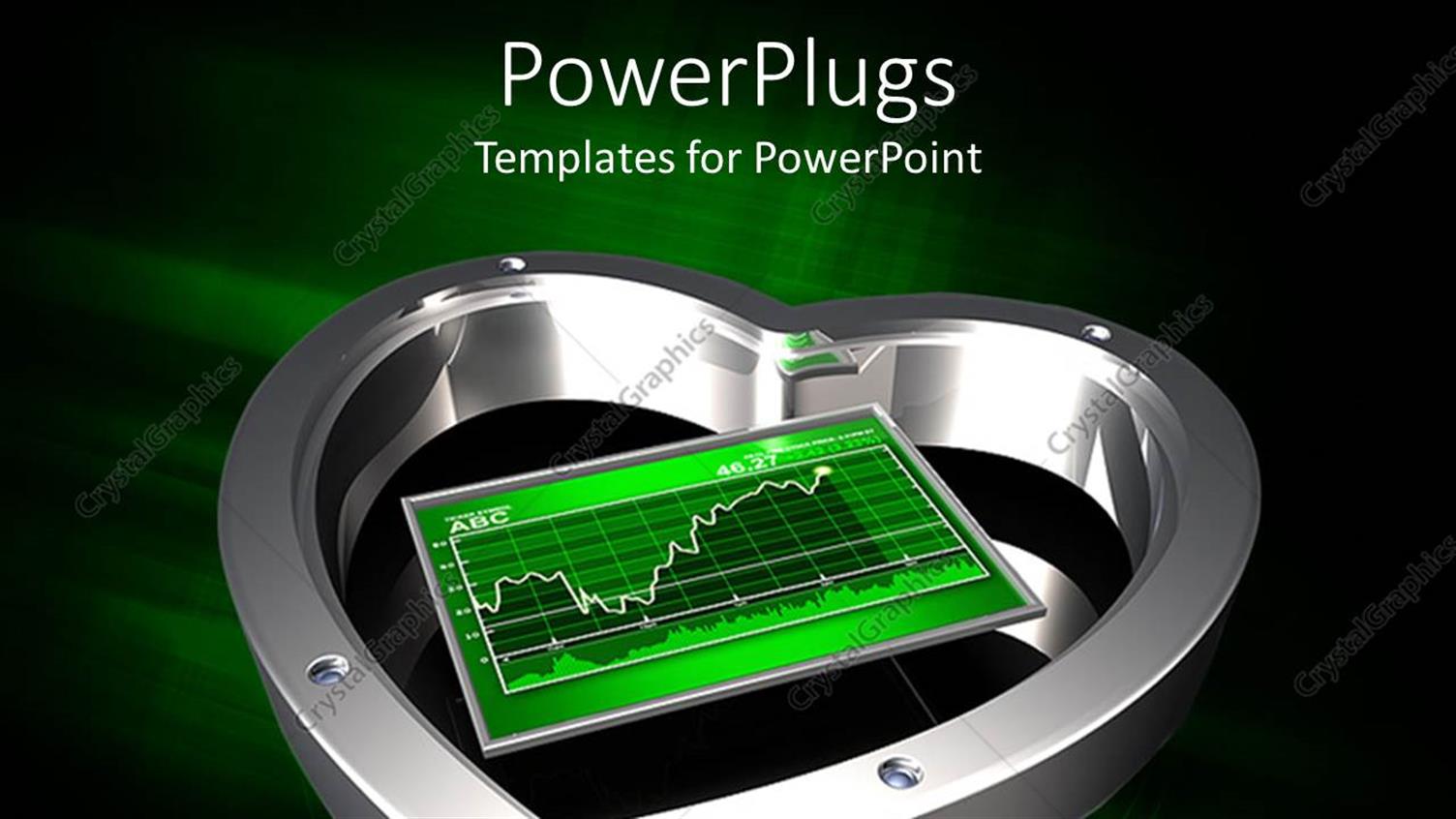 Featuring Metallic Chrome Heart Shape with Green Stock Chart Showing Profit