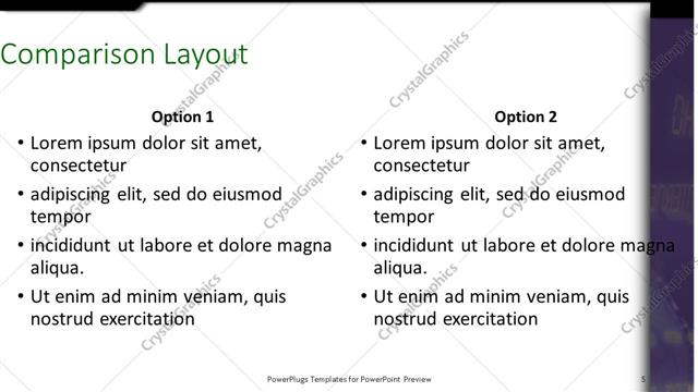 Comparison presentation slide layout