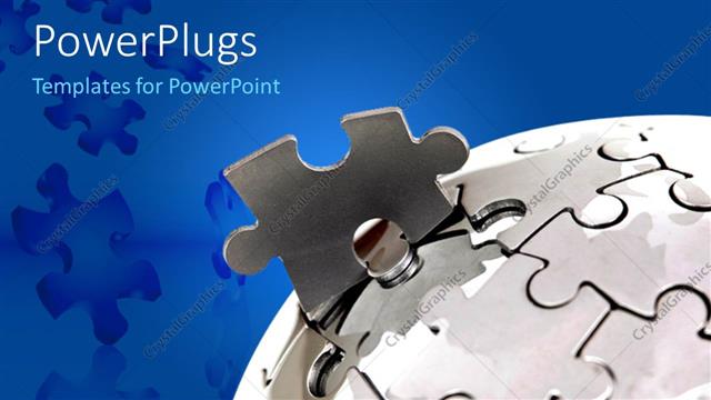  Presentation with blue metallic - Metallic last puzzle piece in globe close-up with blue color puzzles