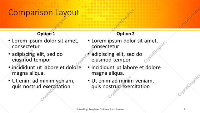 Comparison presentation slide layout