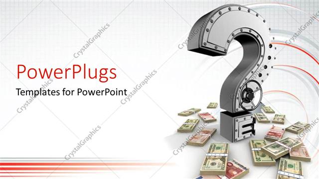  Presentation with metallic - A metallic question mark and bundles of dollar bills