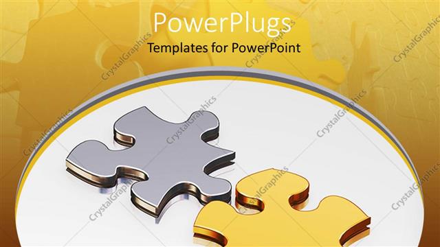  Presentation with metallic - Metallic round tray holding two gold and silver puzzle pieces