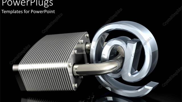  Presentation with padlock - Metallic @ sign locked with secure metallic padlock through it