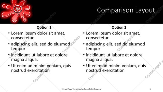 Comparison presentation slide layout