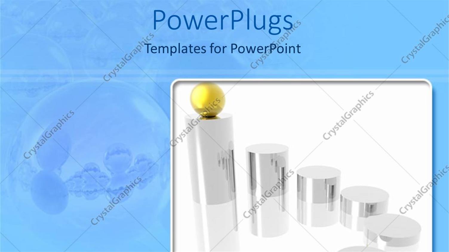 Featuring Metallic Silver Cylinders Displayed Gradually with Golden Sphere on Top of Highest Cylinder