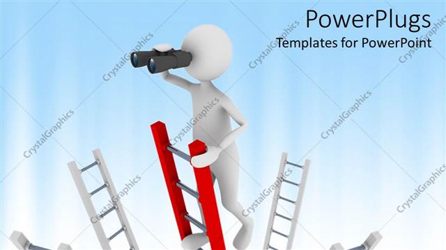  Presentation with climbing - Metaphor for searching with man climbing ladder using binoculars