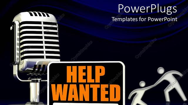  Presentation with help wanted - A mic with a person trying to help another one