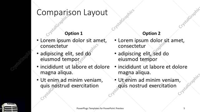 Comparison presentation slide layout