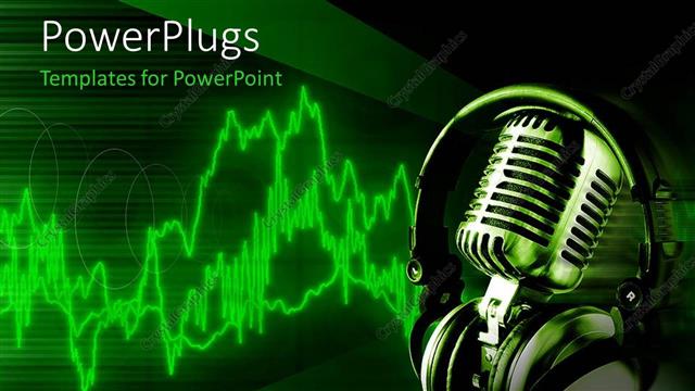  Presentation with green energy - Microphone with a big headphone over it on a green background