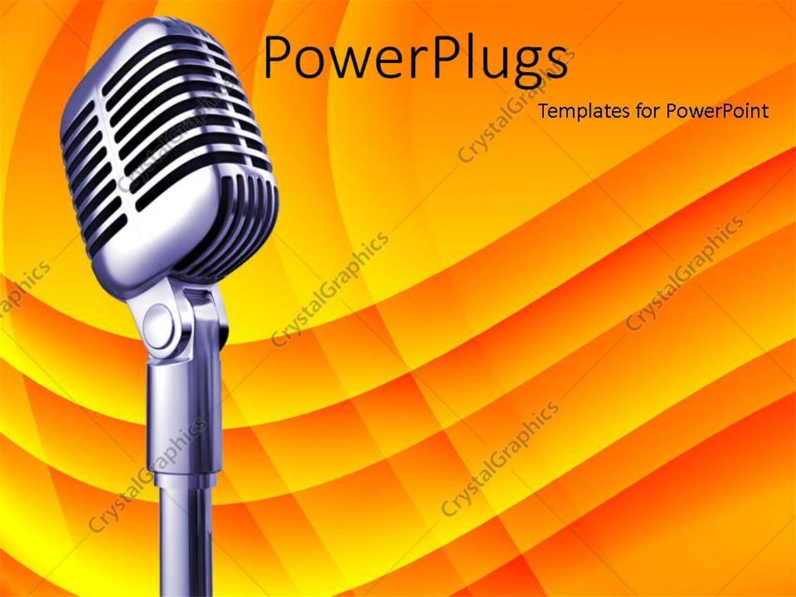 PowerPoint Template Microphone on orange wave background, music (21071)