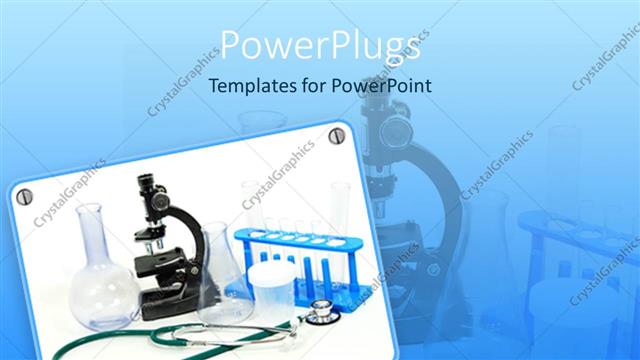  Presentation with material science - A microscope and lab related material with its reflection in the background