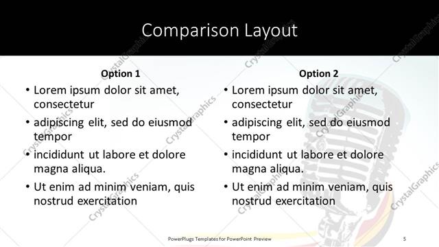 Comparison presentation slide layout