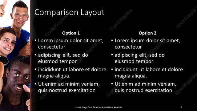 Comparison presentation slide layout