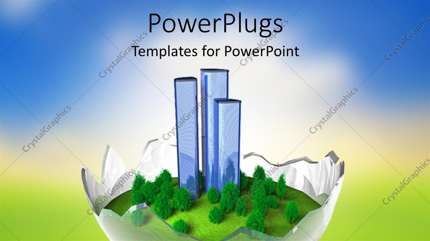 Featuring Miniature Green World Model in Broken Lightbulb with Blurred Landscape Effect in the Background