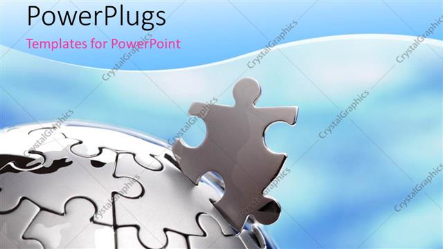  Presentation with blue global - Missing piece of sphere shaped jigsaw puzzle over blue background