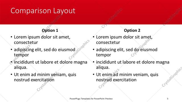 Comparison presentation slide layout