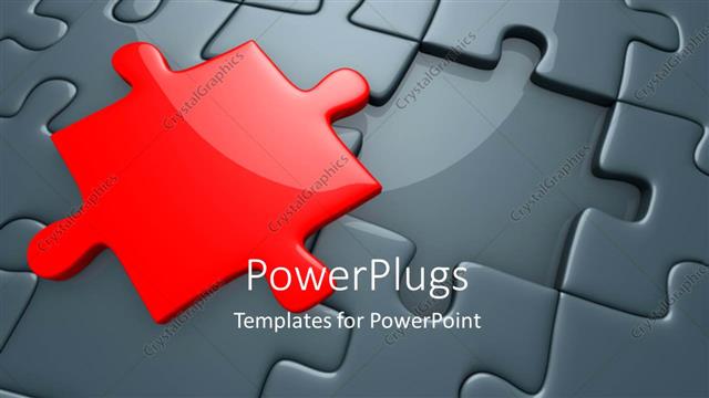  Presentation with red grey - Missing red piece of grey jigsaw puzzle with spotlight