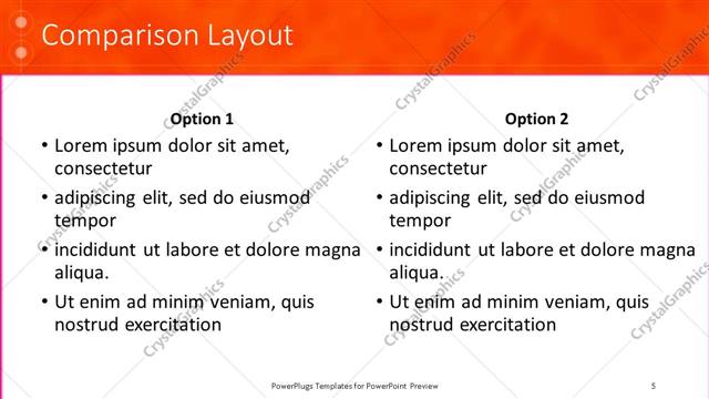 Comparison presentation slide layout