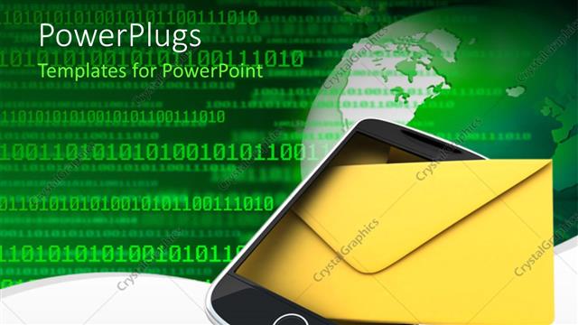  Presentation with sms - Mobile with a message on a green binary background with a globe