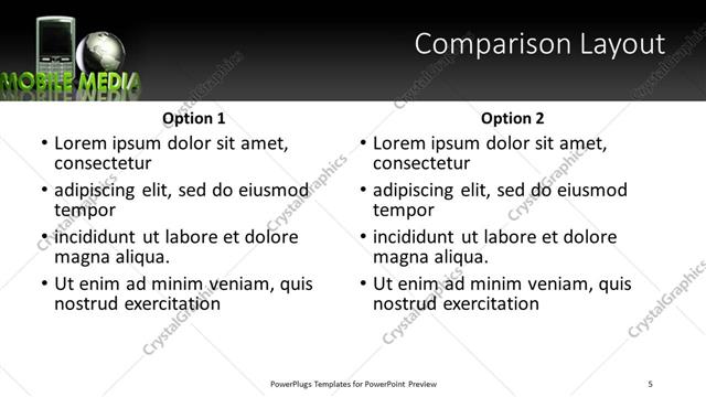 Comparison presentation slide layout