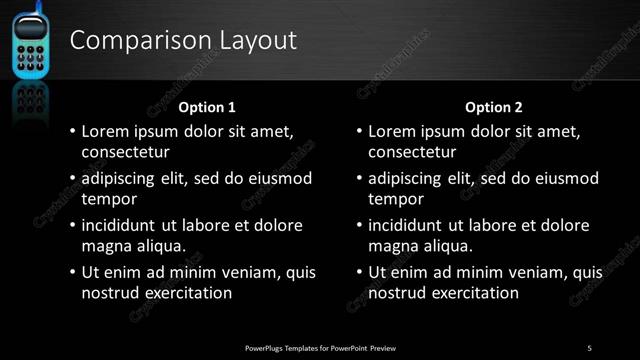 Comparison presentation slide layout