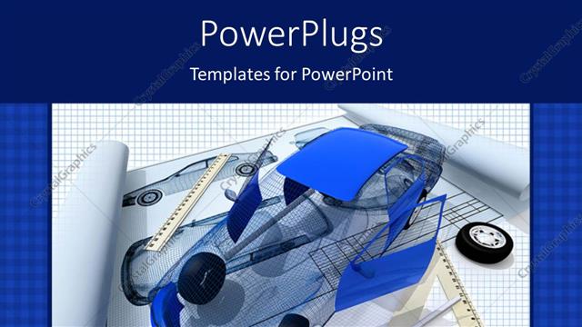  Presentation with blueprint - Model of the car and blueprint with blue color texture