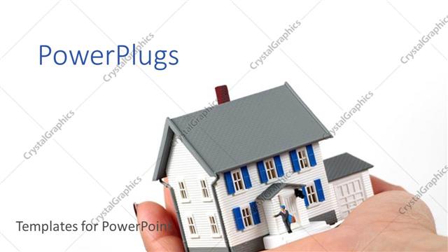  Presentation with white house - A model house in one hand with white background