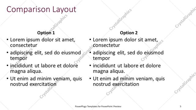 Comparison presentation slide layout