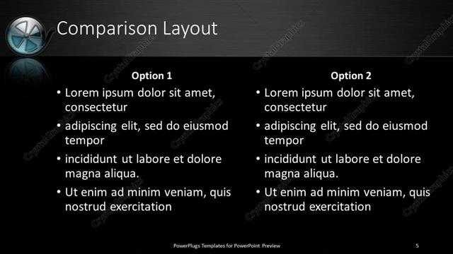Comparison presentation slide layout