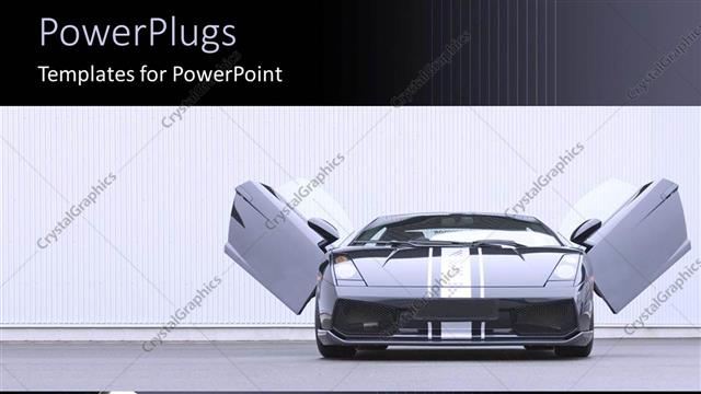  Presentation with metallic - Modern new cars beautiful metallic silver car with wide open doors on gray background