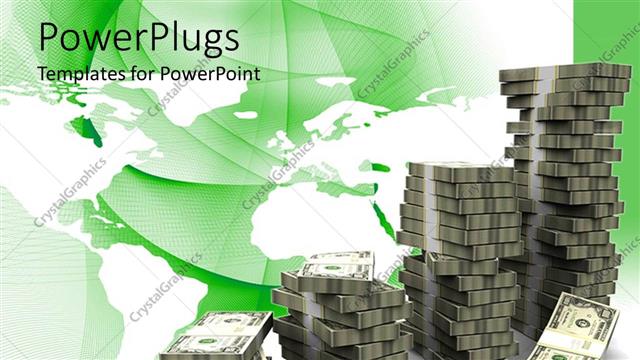  Presentation with money - Money bills arranged in increasing stacks with green and white background
