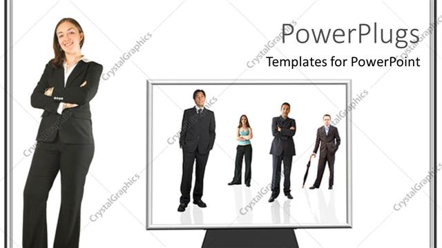  Presentation with monitor computer - A monitor with five humans standing in different positions